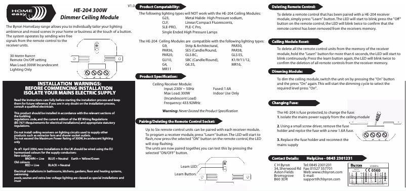 Page n°1 - Manuel utilisateur Home Easy HE-204