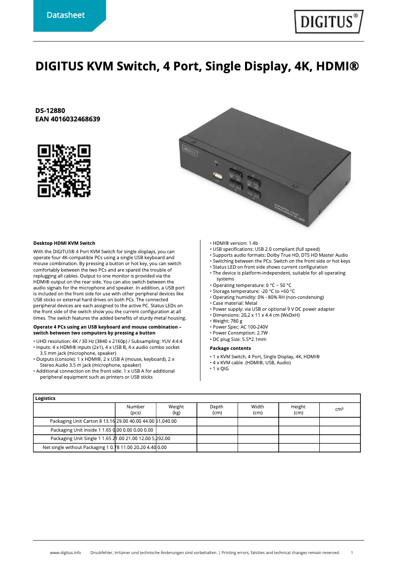 Page n°1 - Fiche technique Digitus DS-12880