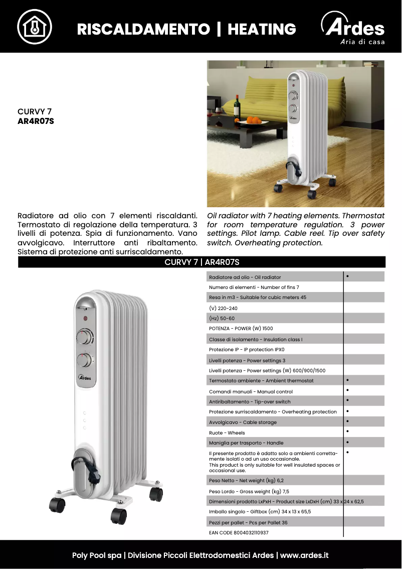 Page 1 de la notice Fiche technique Ardes AR4R07S