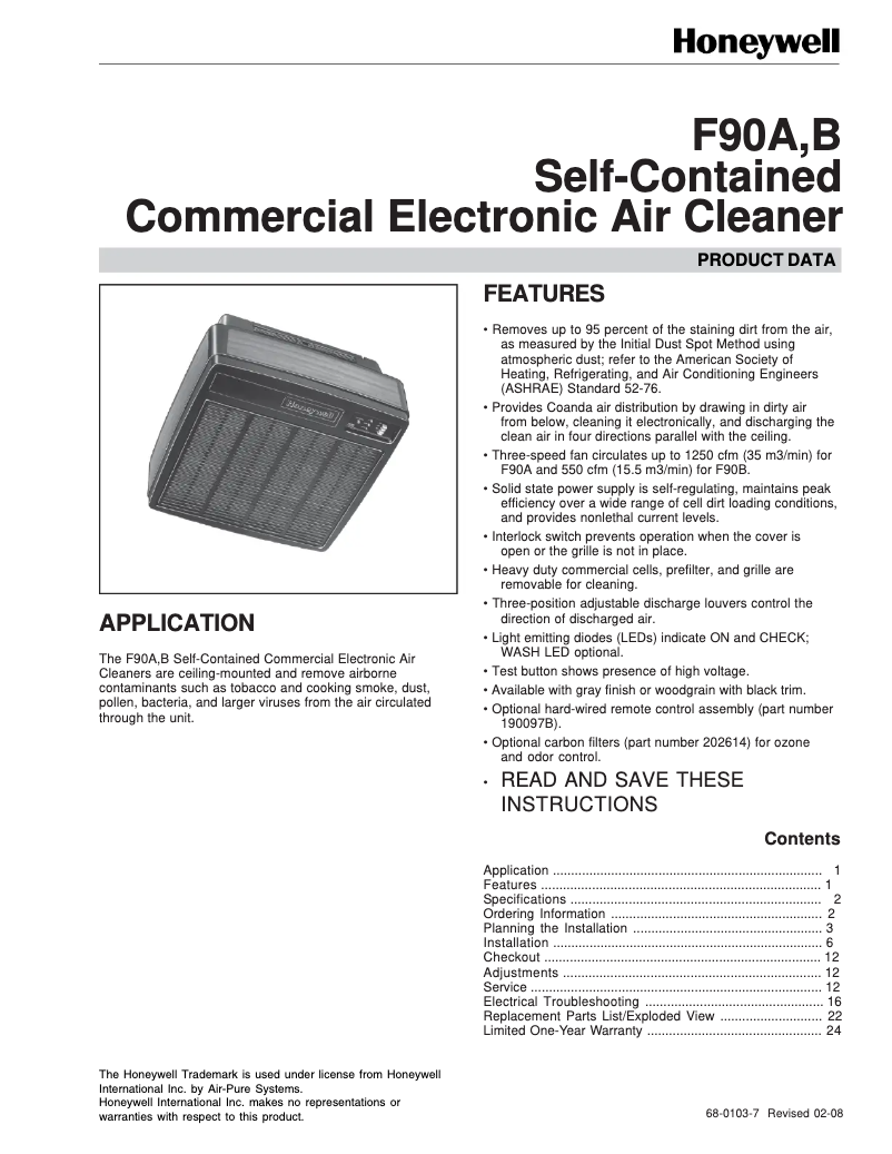Page 1 de la notice Mode d'emploi Honeywell F90A1050