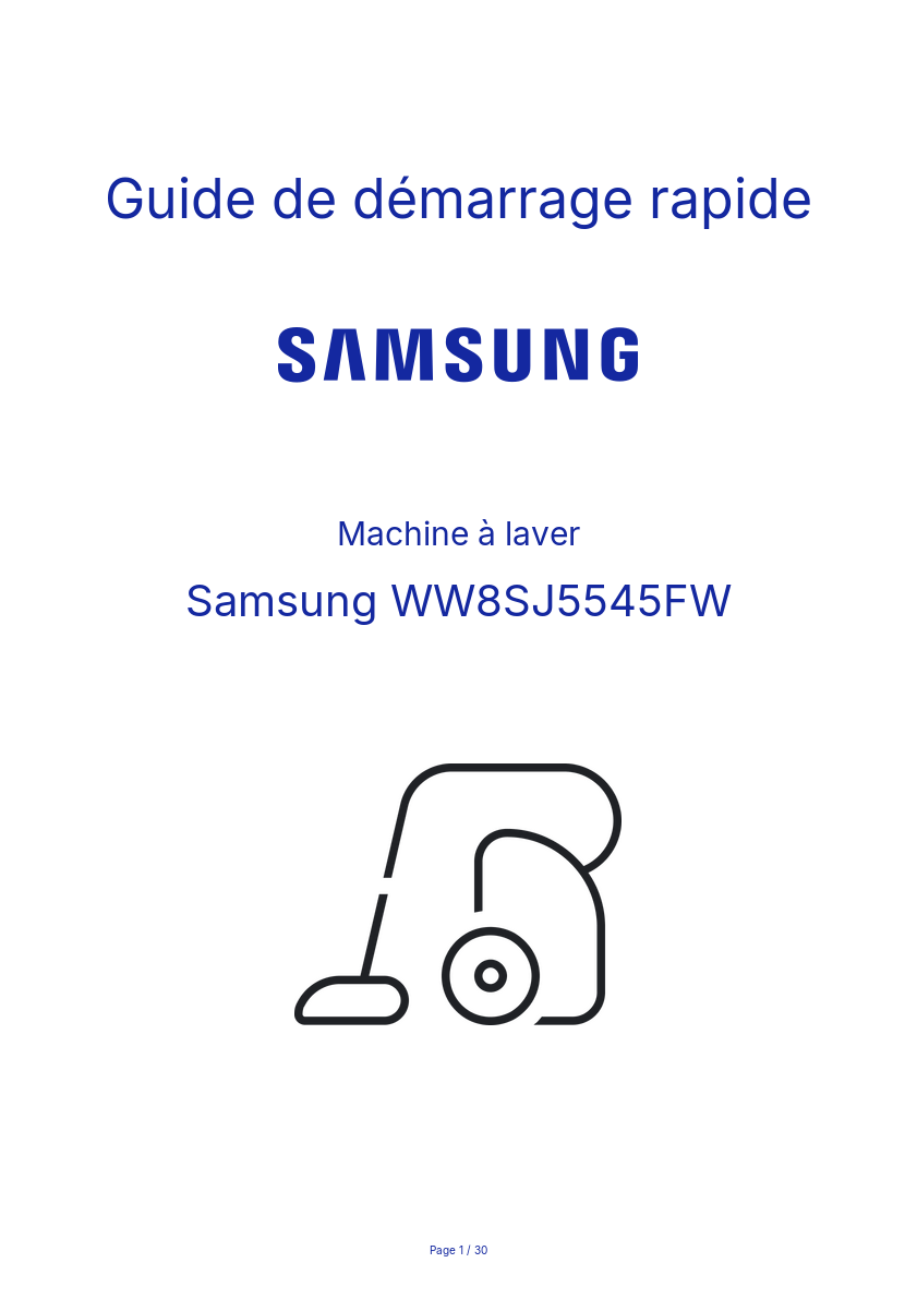 Page n°1 - Guide de démarrage rapide Samsung WW8SJ5545FW