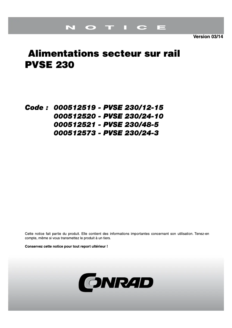 Page 1 de la notice Manuel utilisateur Block PVSE 230/24-10