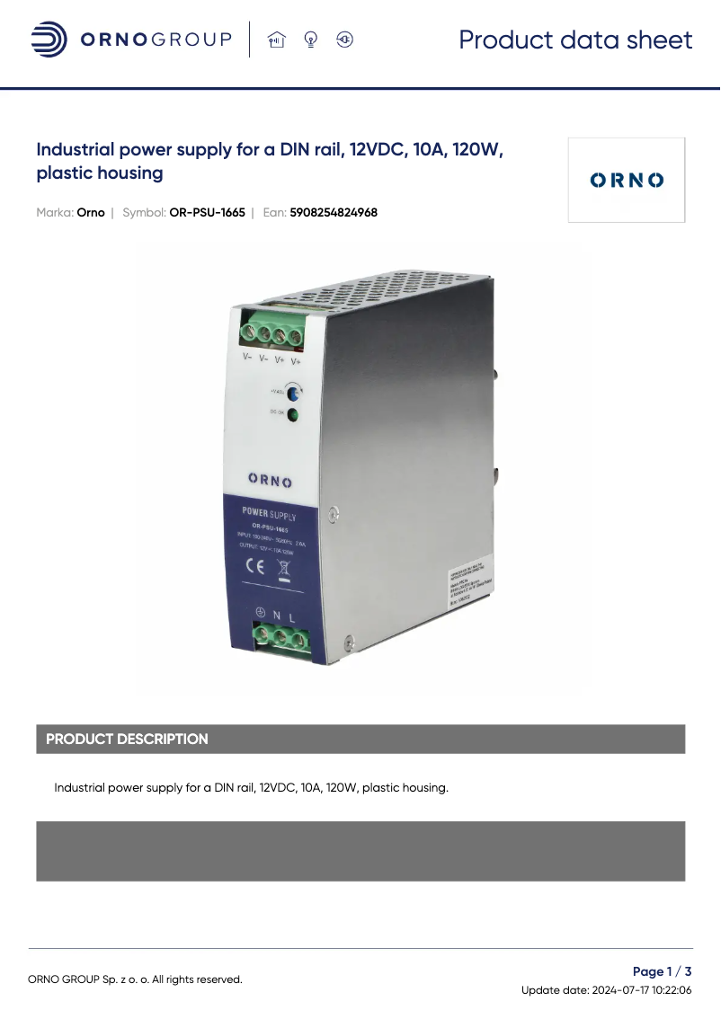 Page n°1 - Fiche technique ORNO OR-PSU-1665
