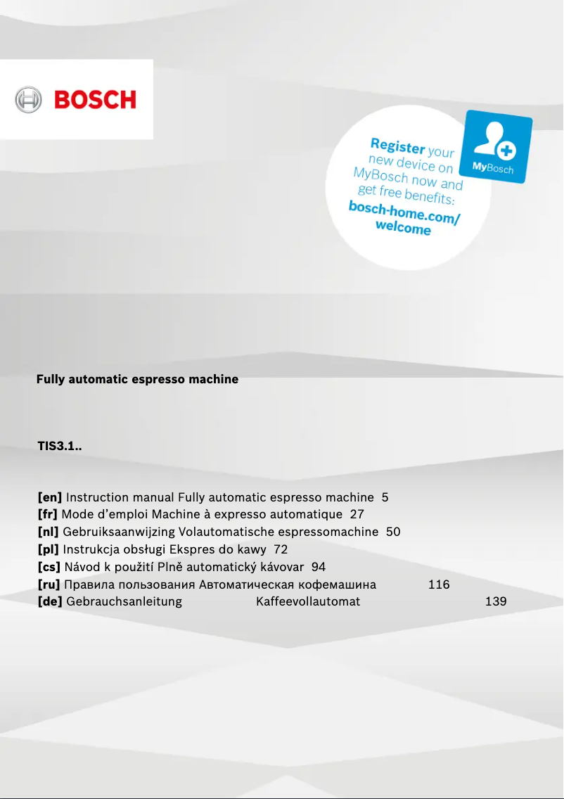 Page 1 de la notice Manuel utilisateur Bosch VeroCup 100 TIS30129RW