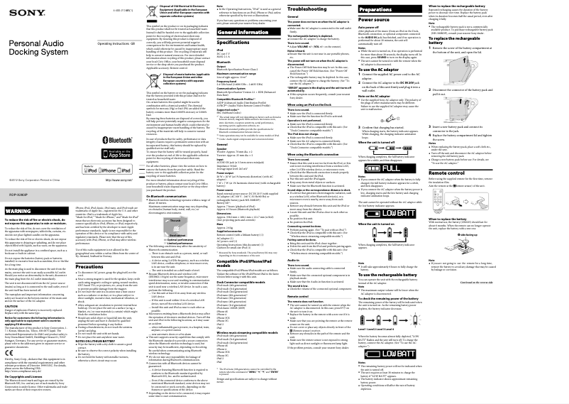 Image de la première page du manuel de l'appareil RDP-X280IP
