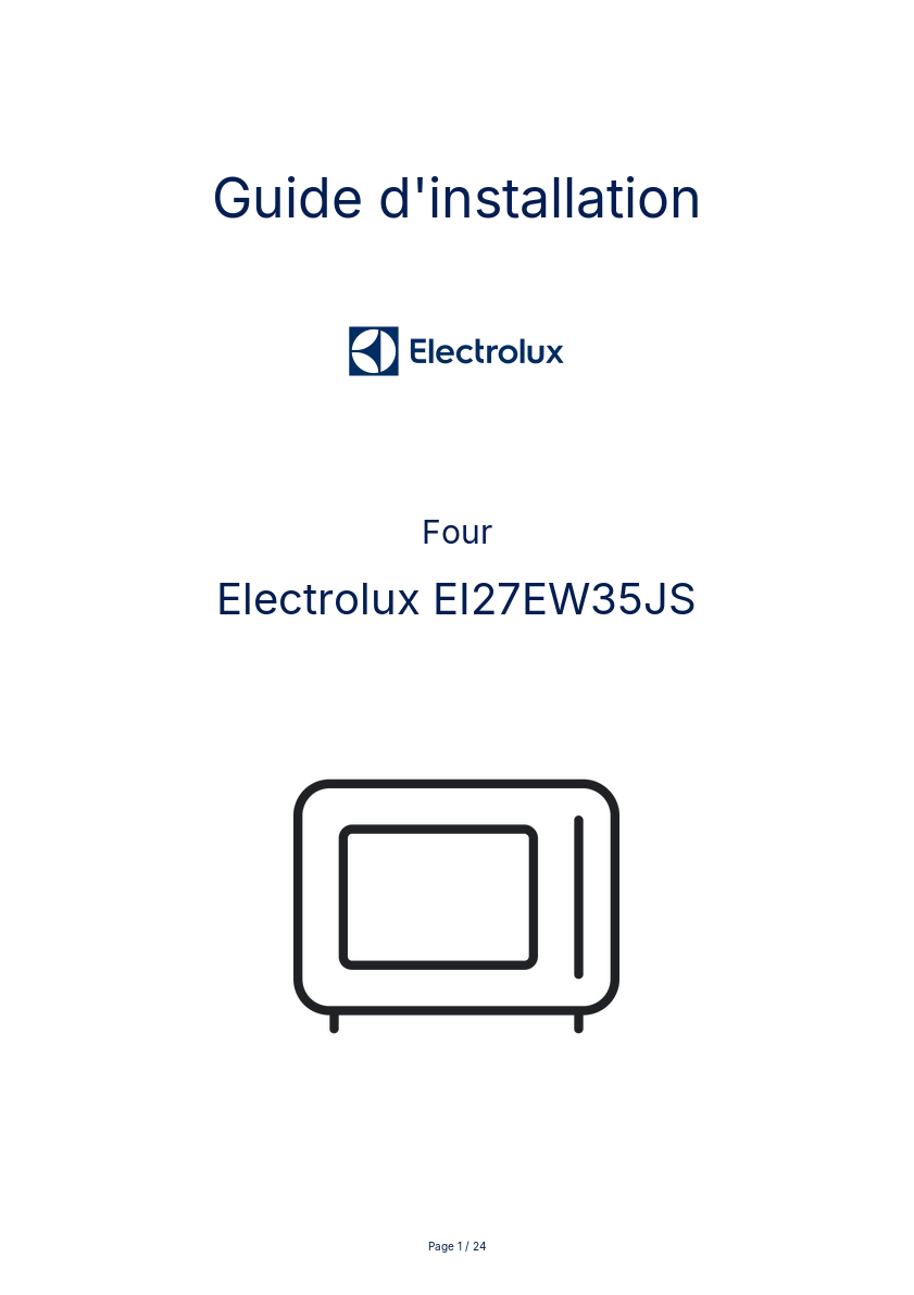 Page n°1 - Guide d'installation Electrolux EI27EW35JS