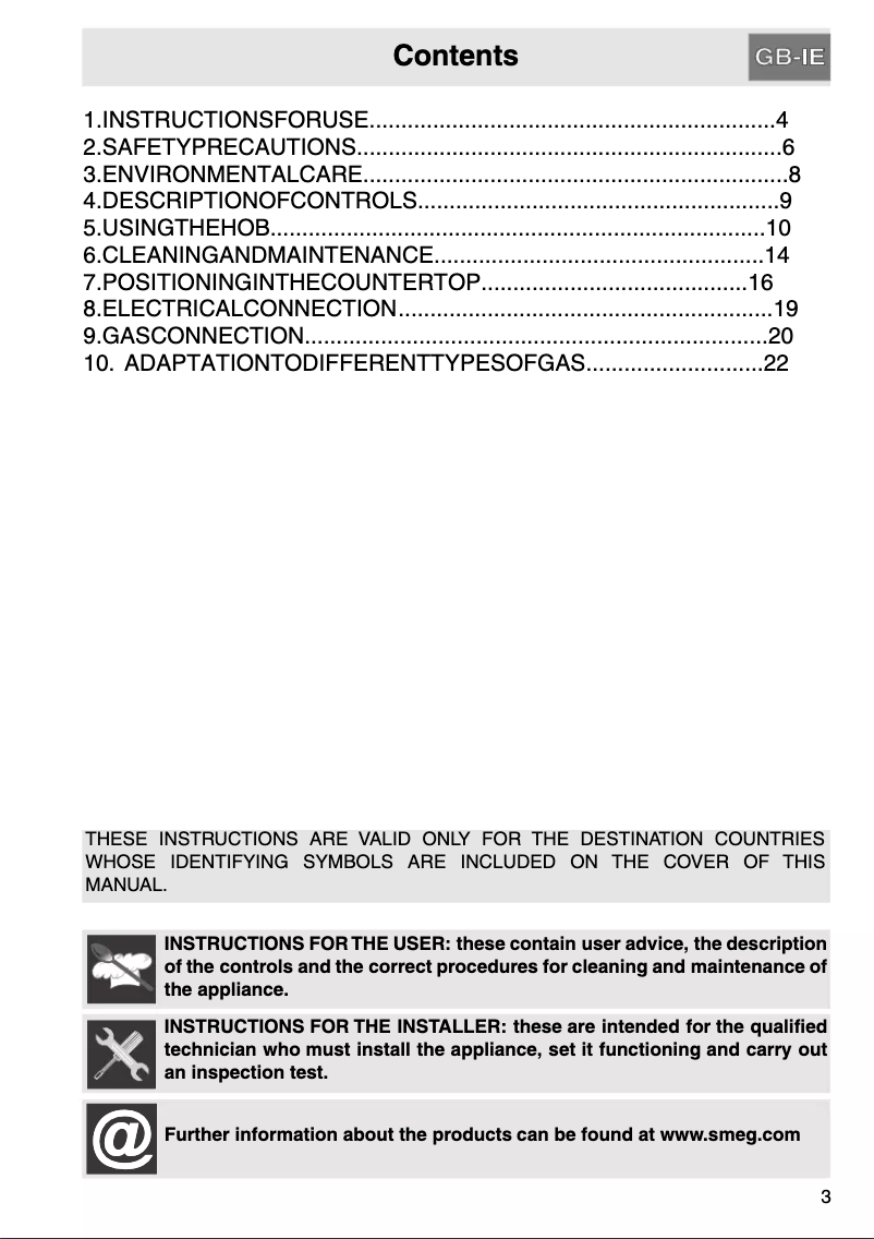 Page 1 de la notice Manuel utilisateur Smeg P1752XD