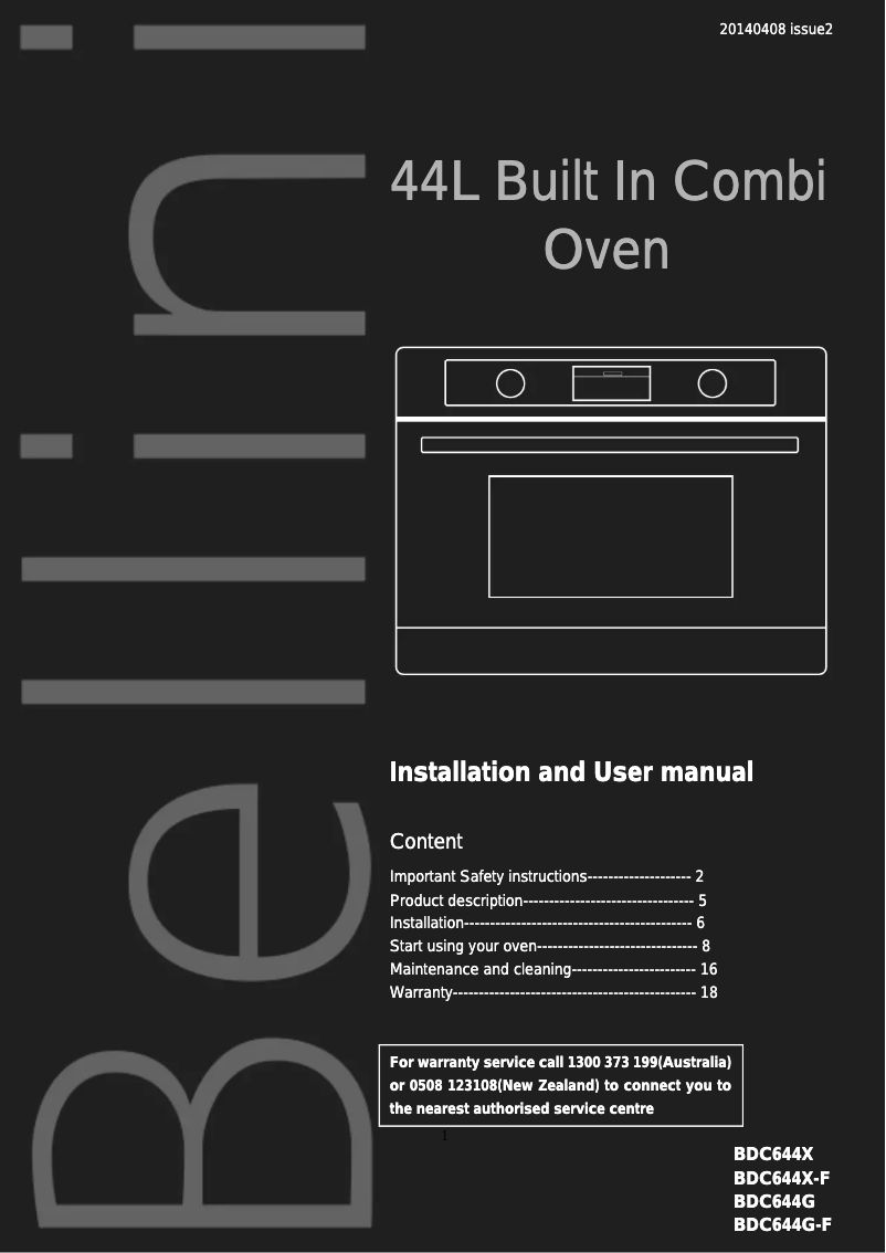 Page 1 de la notice Manuel utilisateur Bellini BDC644X