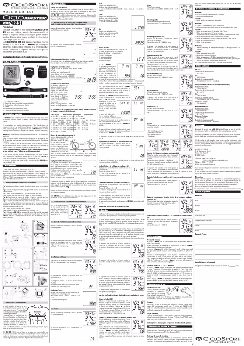 Page 1 de la notice Manuel utilisateur Ciclo CicloMaster CM 423i