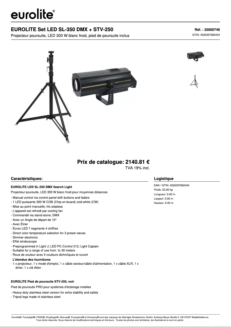 Page n°1 - Fiche technique Eurolite LED SL-350