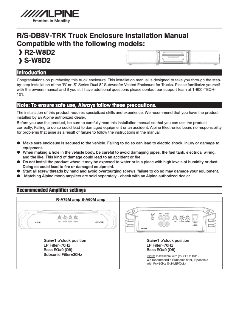 Page 1 de la notice Manuel utilisateur Alpine R2-W8D2
