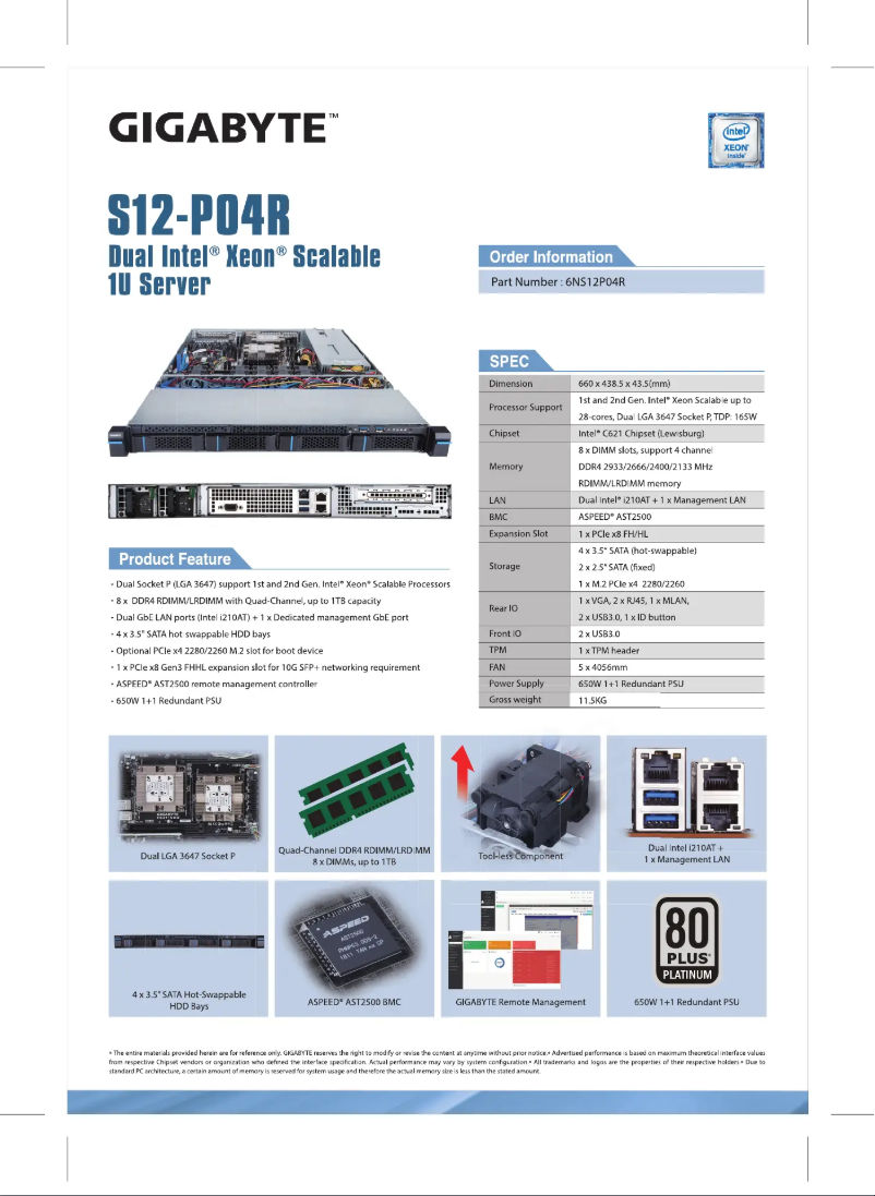 Page 1 de la notice Fiche technique Gigabyte S12-P04R