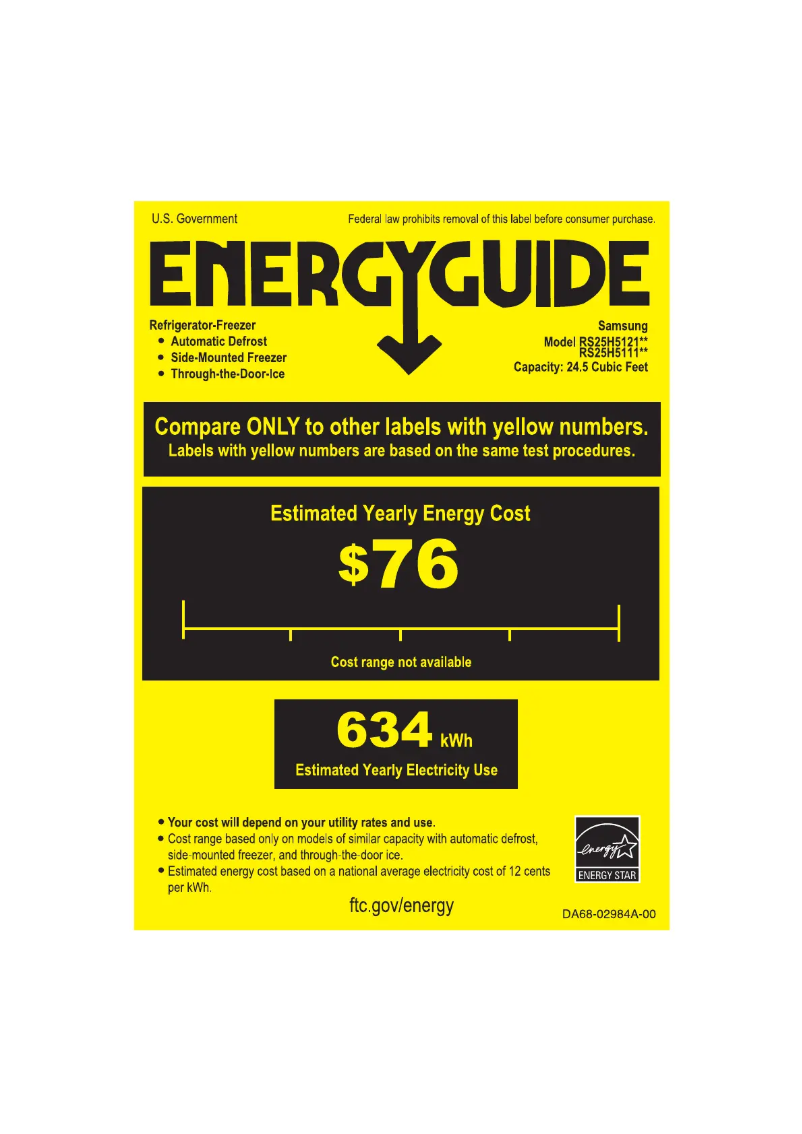Page n°1 - Label énergétique Samsung RS25H5111SR