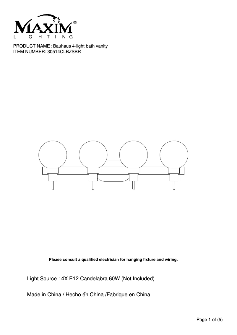 Page n°1 - Manuel utilisateur Maxim Bauhaus 30514CLBZSBR