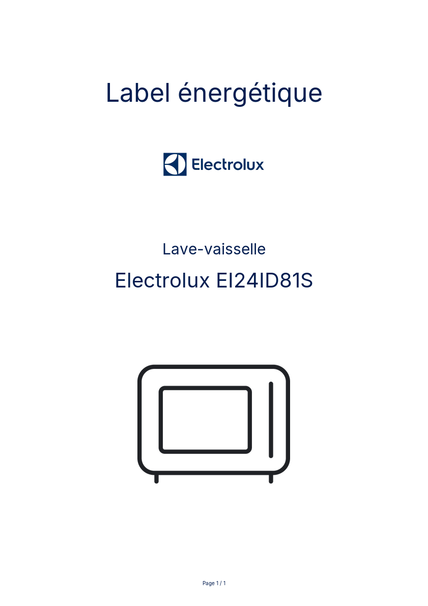 Page n°1 - Label énergétique Electrolux EI24ID81S