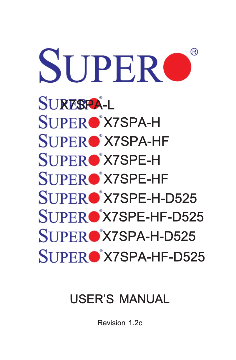 Page 1 de la notice Manuel utilisateur Supermicro X7SPE-H-D525