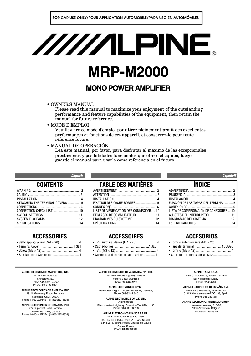 Page 1 de la notice Manuel utilisateur Alpine MRP-M2000