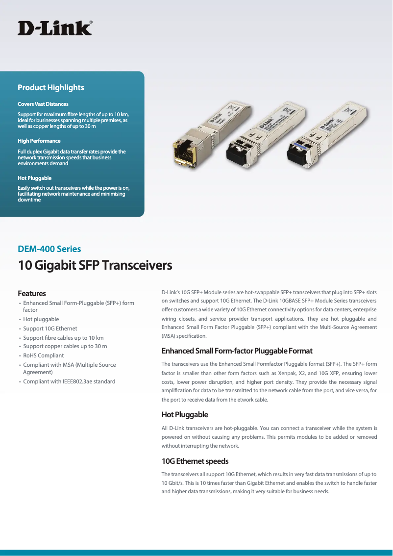 Page n°1 - Fiche technique D-Link DEM-431XT