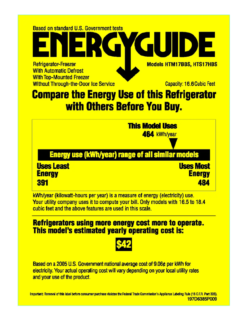 Page 1 de la notice Label énergétique Hotpoint HTS17HBSCC