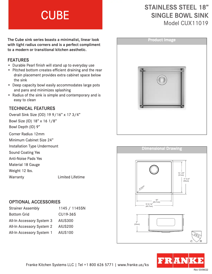 Page n°1 - Manuel utilisateur Franke CUX11019