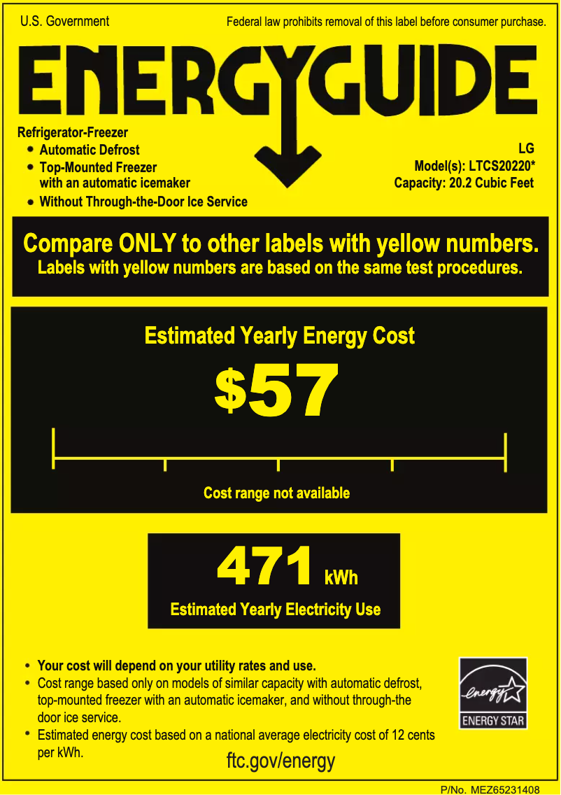 Page 1 de la notice Label énergétique LG LTCS20220