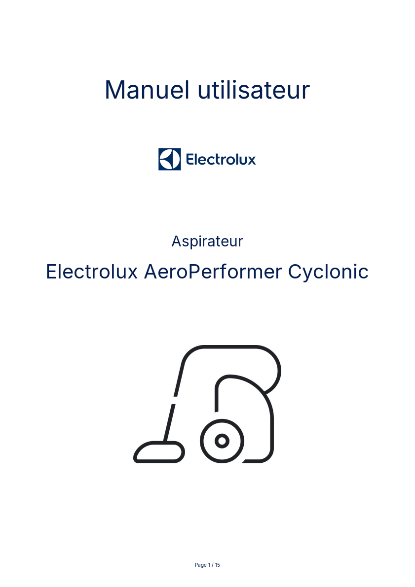 Image de la première page du manuel de l'appareil AeroPerformer Cyclonic