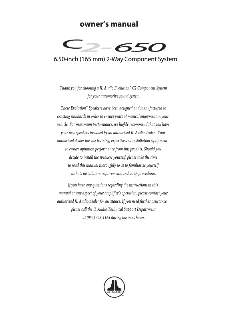 Page n°1 - Manuel utilisateur JL Audio Evolution C2-650