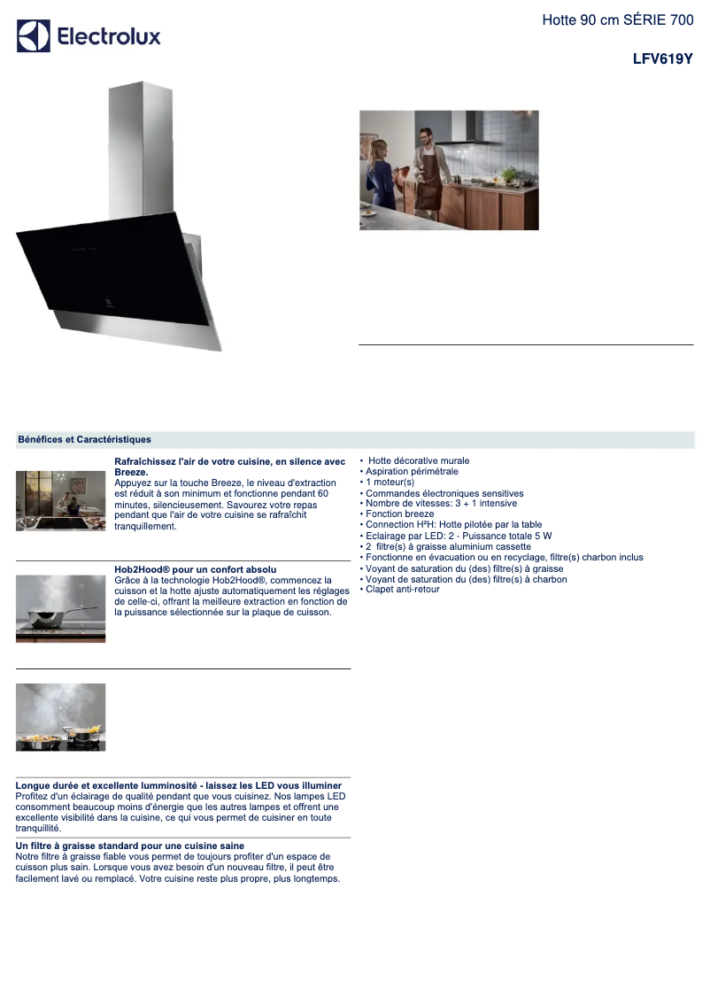 Page 1 de la notice Fiche technique Electrolux LFV619Y