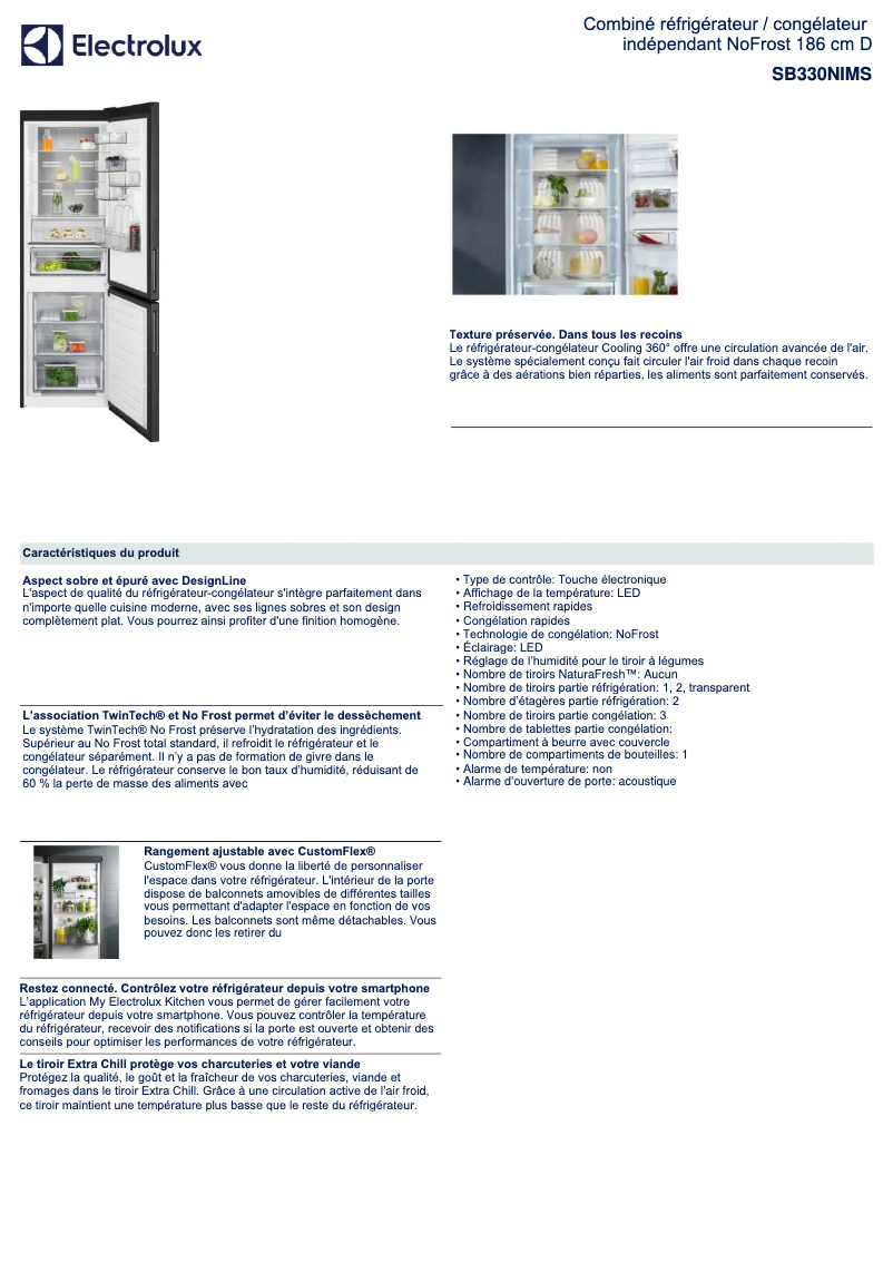 Page 1 de la notice Fiche technique Electrolux SB330NIMS