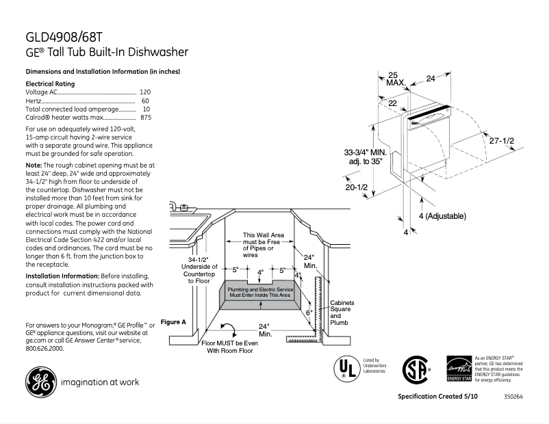 Page n°1 - Fiche technique GE GLD4908TBB