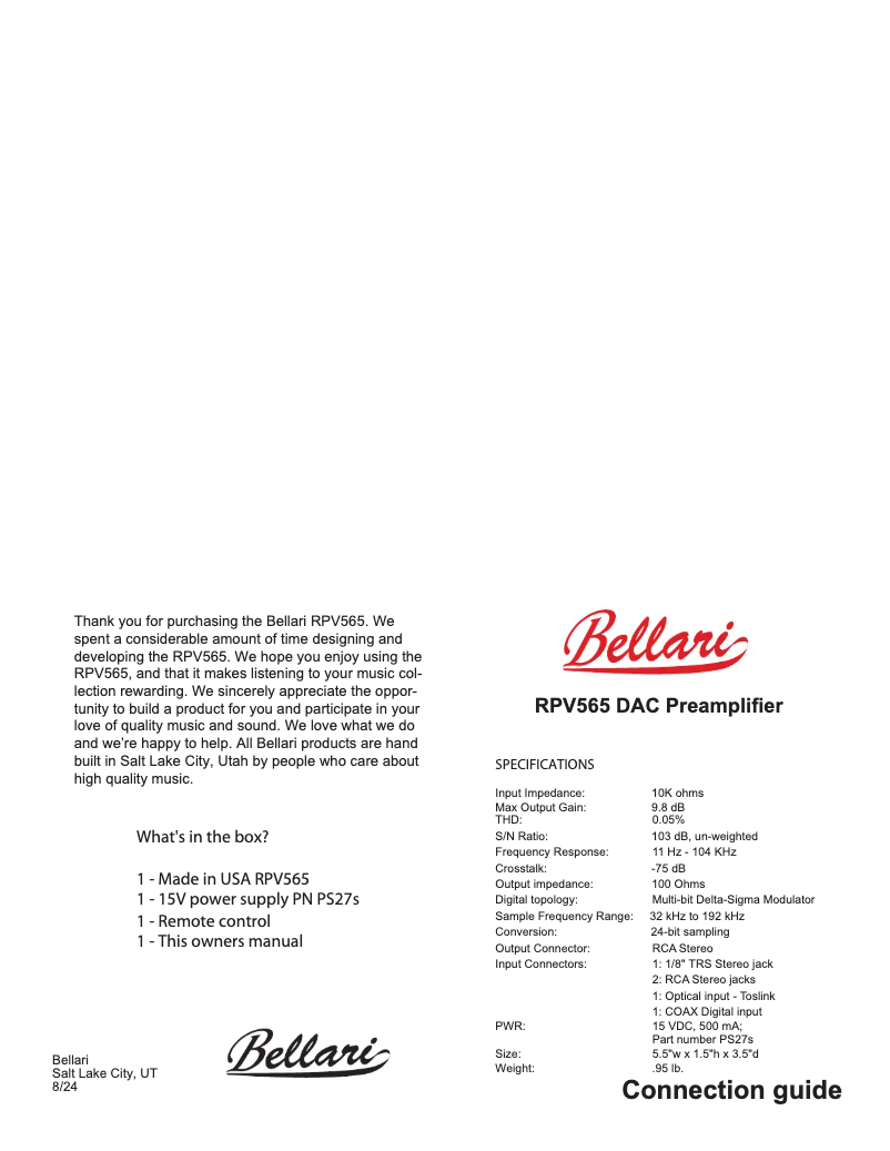 Página 1 del manual Manual de usuario Bellari RPV565