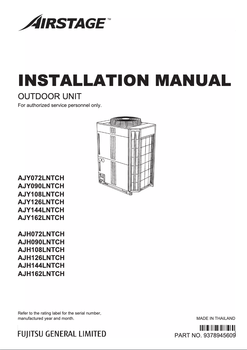 Page 1 de la notice Manuel utilisateur Fujitsu Airstage AJY144LNTCH