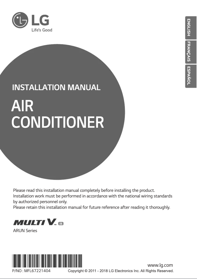 Page 1 de la notice Manuel utilisateur LG ARUN144DT3