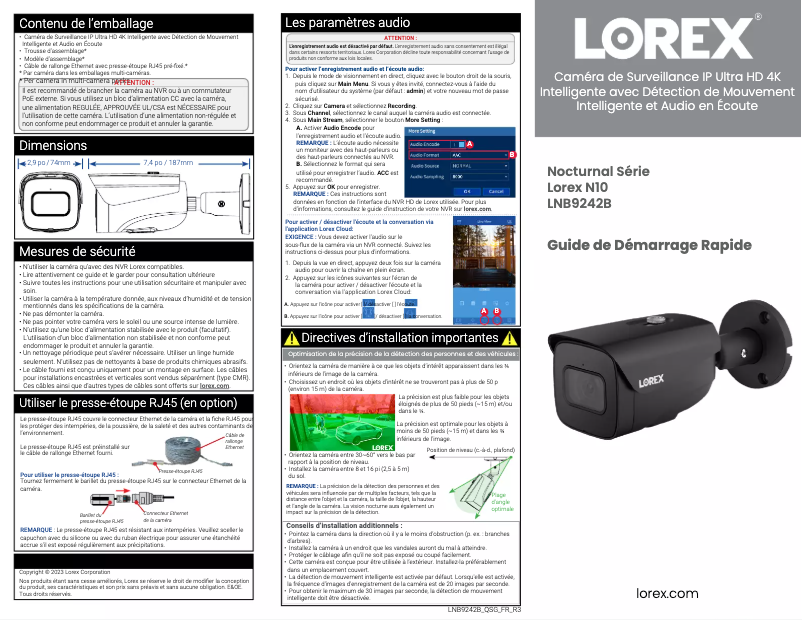 Page n°1 - Manuel utilisateur Lorex LNB9252