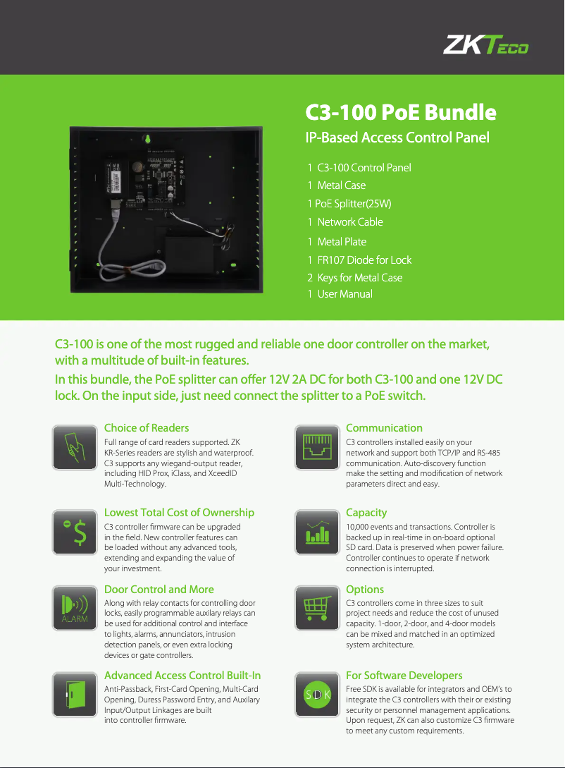 Page 1 de la notice Manuel utilisateur ZKTeco C3-100