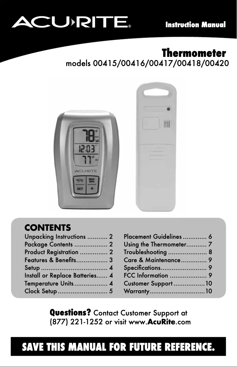 Page n°1 - Manuel utilisateur AcuRite 00418