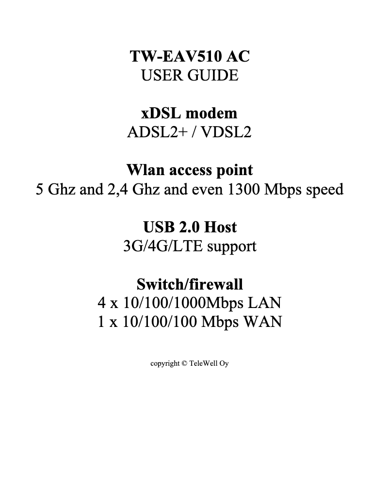 Page n°1 - Manuel utilisateur TeleWell TW-EAV510 AC
