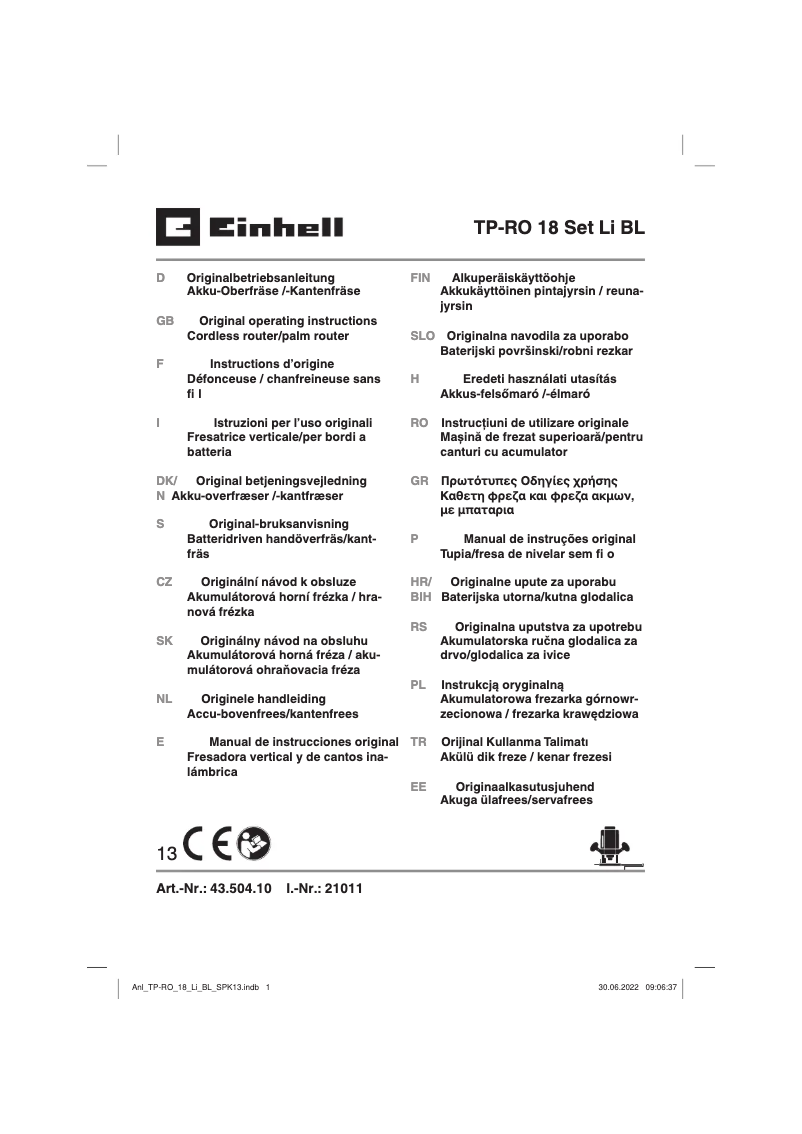 Image de la première page du manuel de l'appareil TP-RO 18 Set Li BL