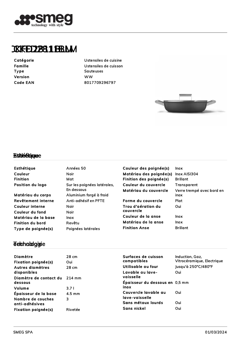 Page n°1 - Fiche technique Smeg CKFD2811BLM