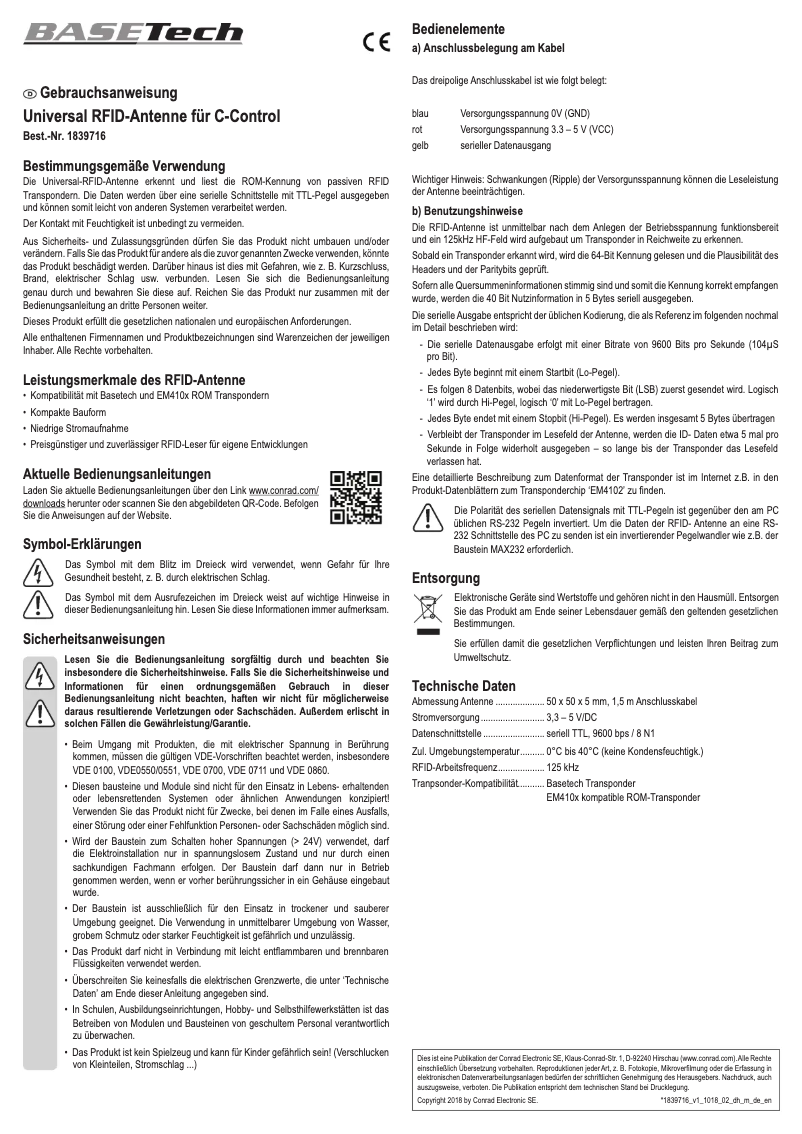 Page 1 de la notice Manuel utilisateur BaseTech BT-1839716