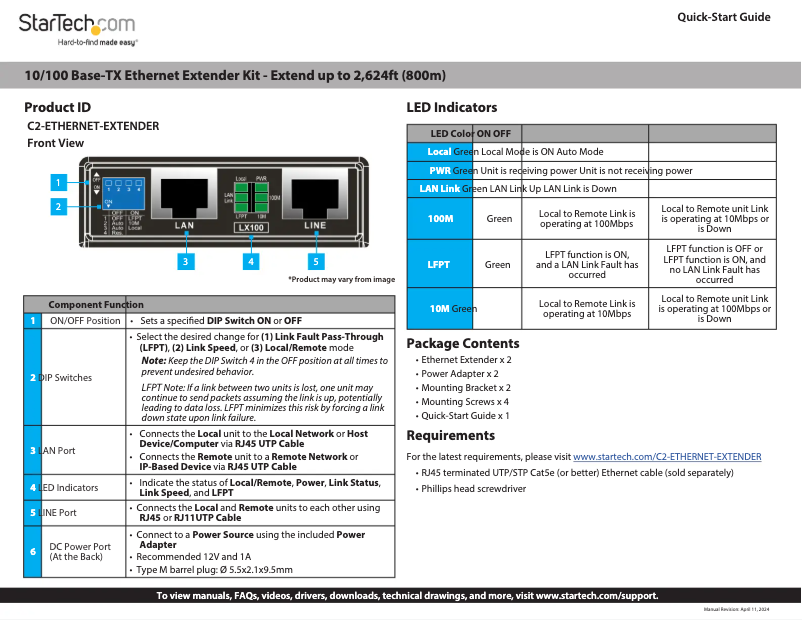 Page 1 de la notice Manuel utilisateur StarTech.com C2-ETHERNET-EXTENDER