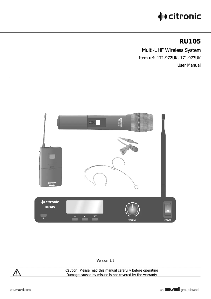 Page n°1 - Manuel utilisateur Citronic RU105