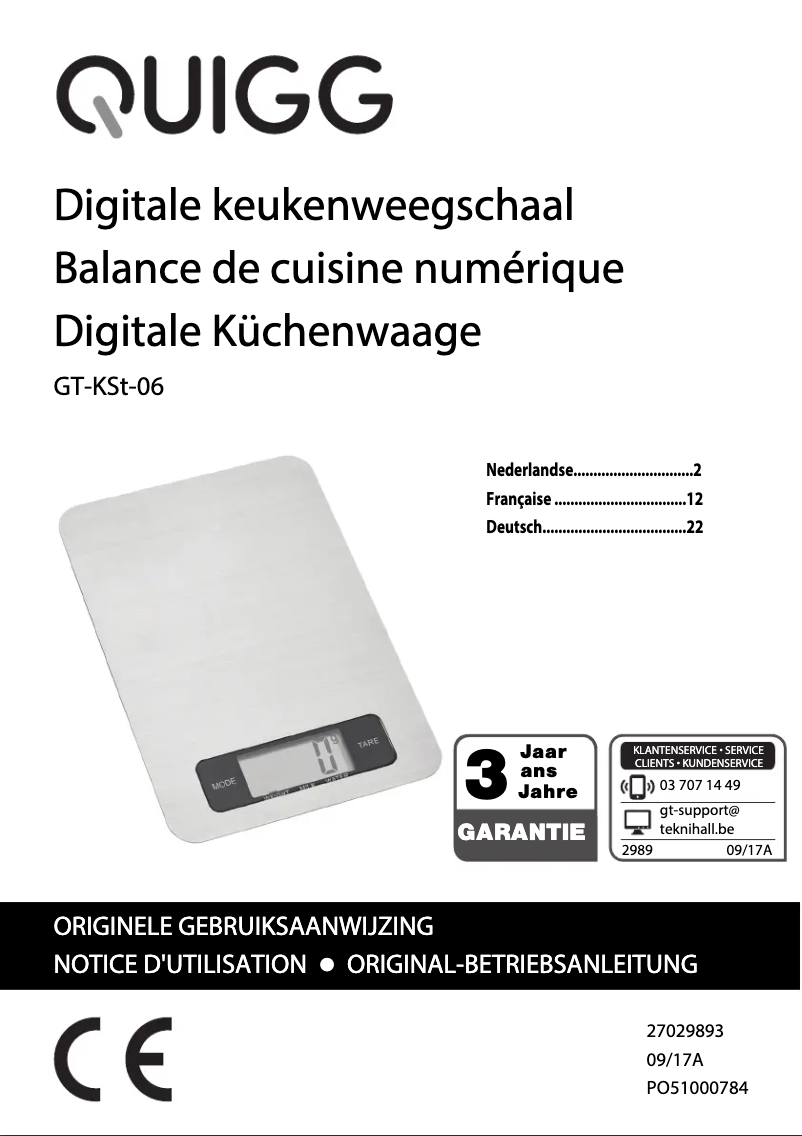 Page 1 de la notice Manuel utilisateur Quigg GT-KSt-06