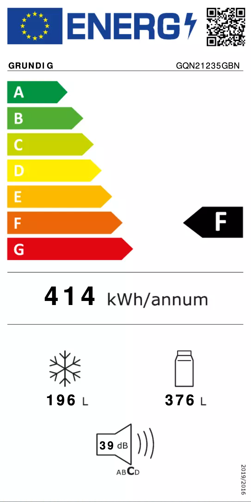 Page 1 de la notice Label énergétique Grundig GQN21235GBN
