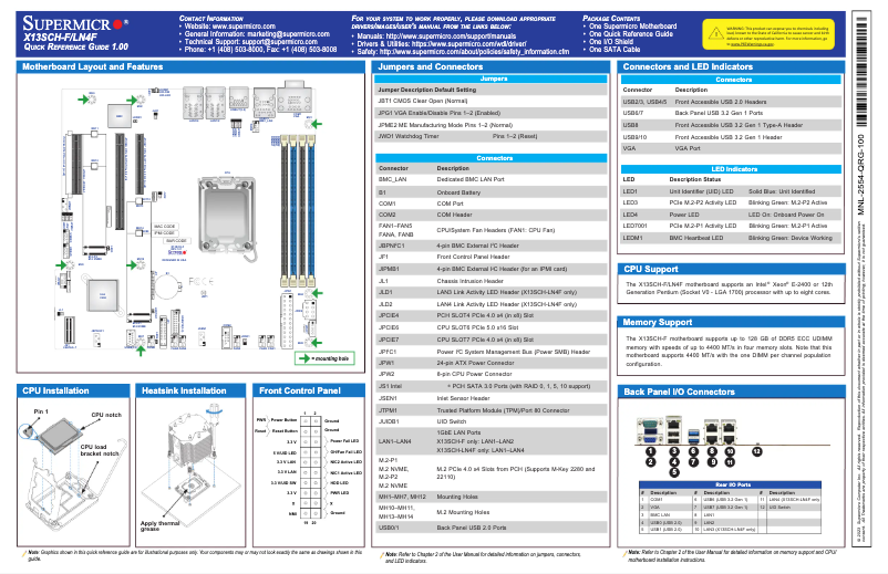 Page 1 de la notice Guide de démarrage rapide Supermicro X13SCH-LN4F