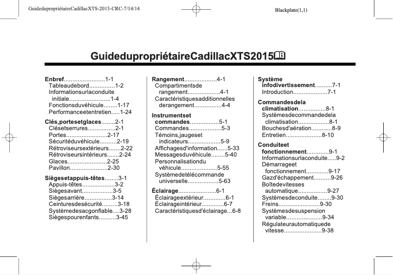 Image de la première page du manuel de l'appareil XTS (2015)