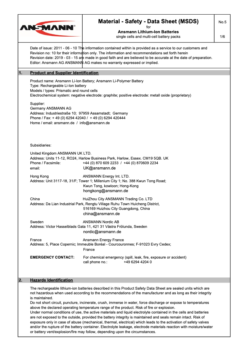 Page 1 of the manual Technical Sheet Ansmann Powerbank 9.4