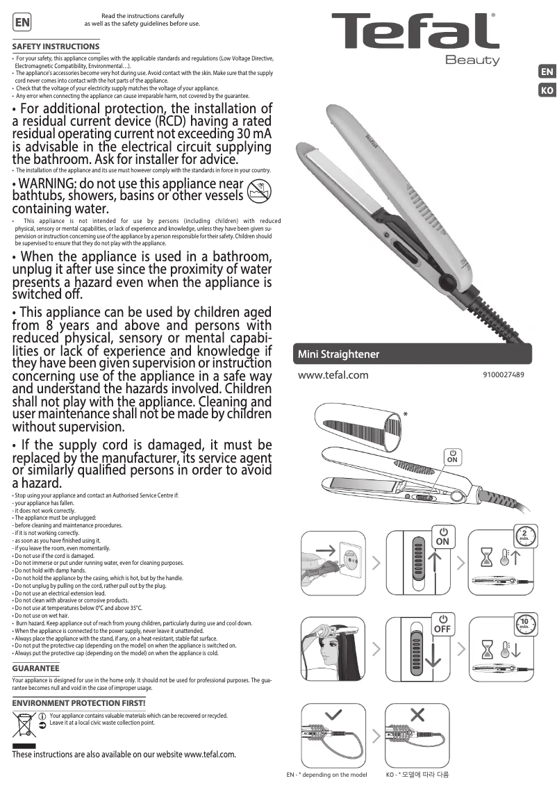 Page n°1 - Manuel utilisateur Tefal Mini Straight HS1110
