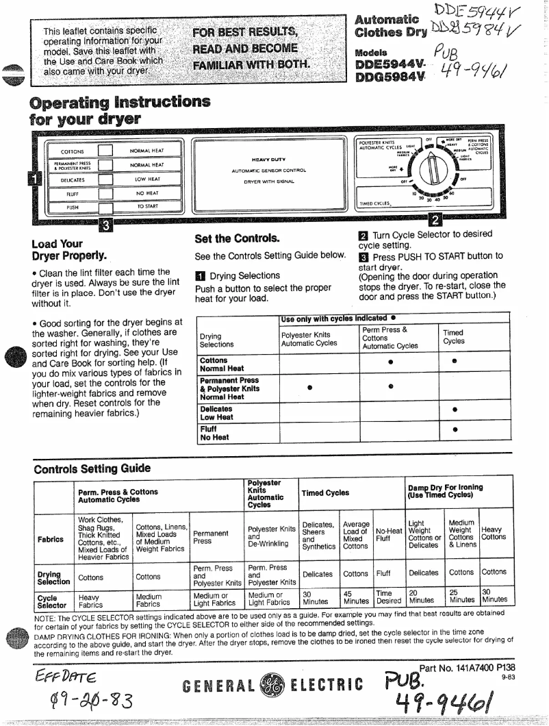 Page n°1 - Manuel utilisateur GE DDG5984V