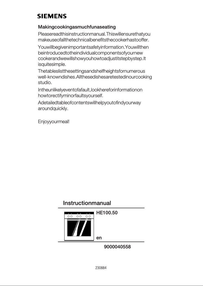 Page n°1 - Manuel utilisateur Siemens HE100250